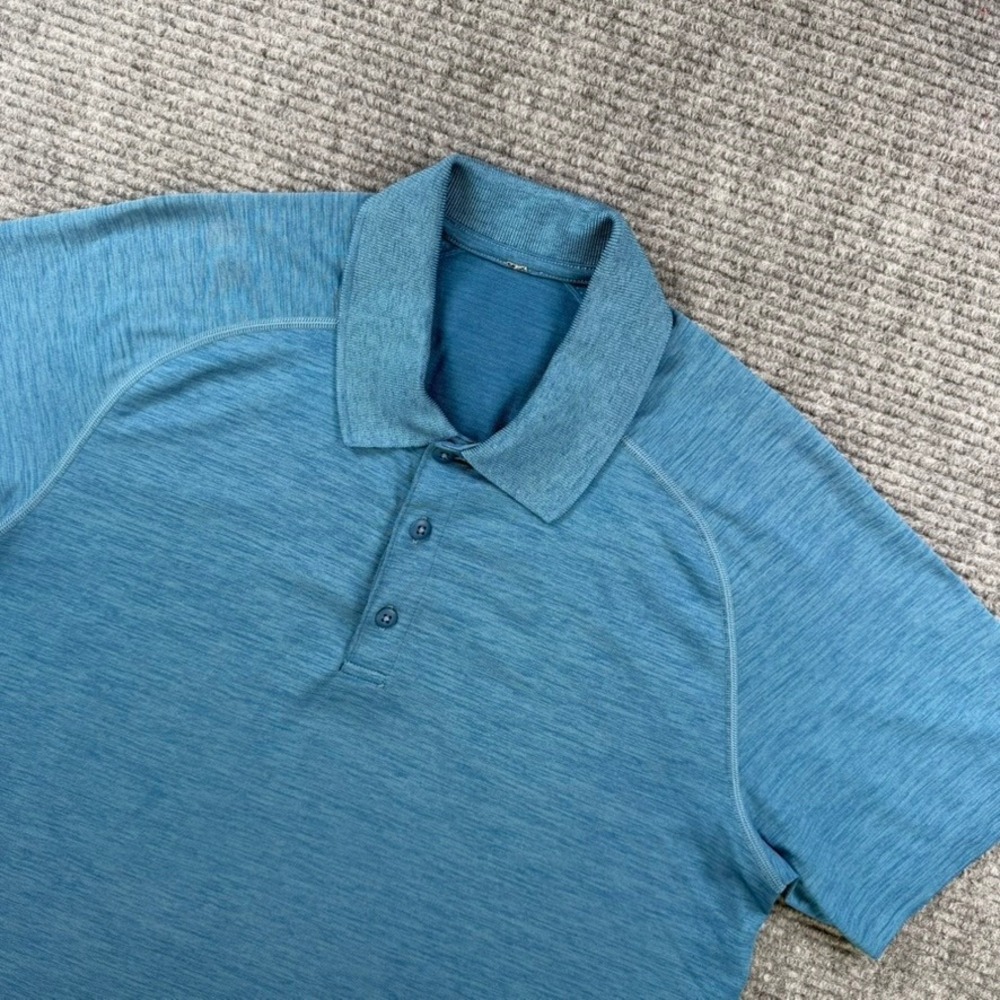 Lululemon Metal Vent Tech Polo Mens Large Blue Heathered Short Sleeve Golf Shirt